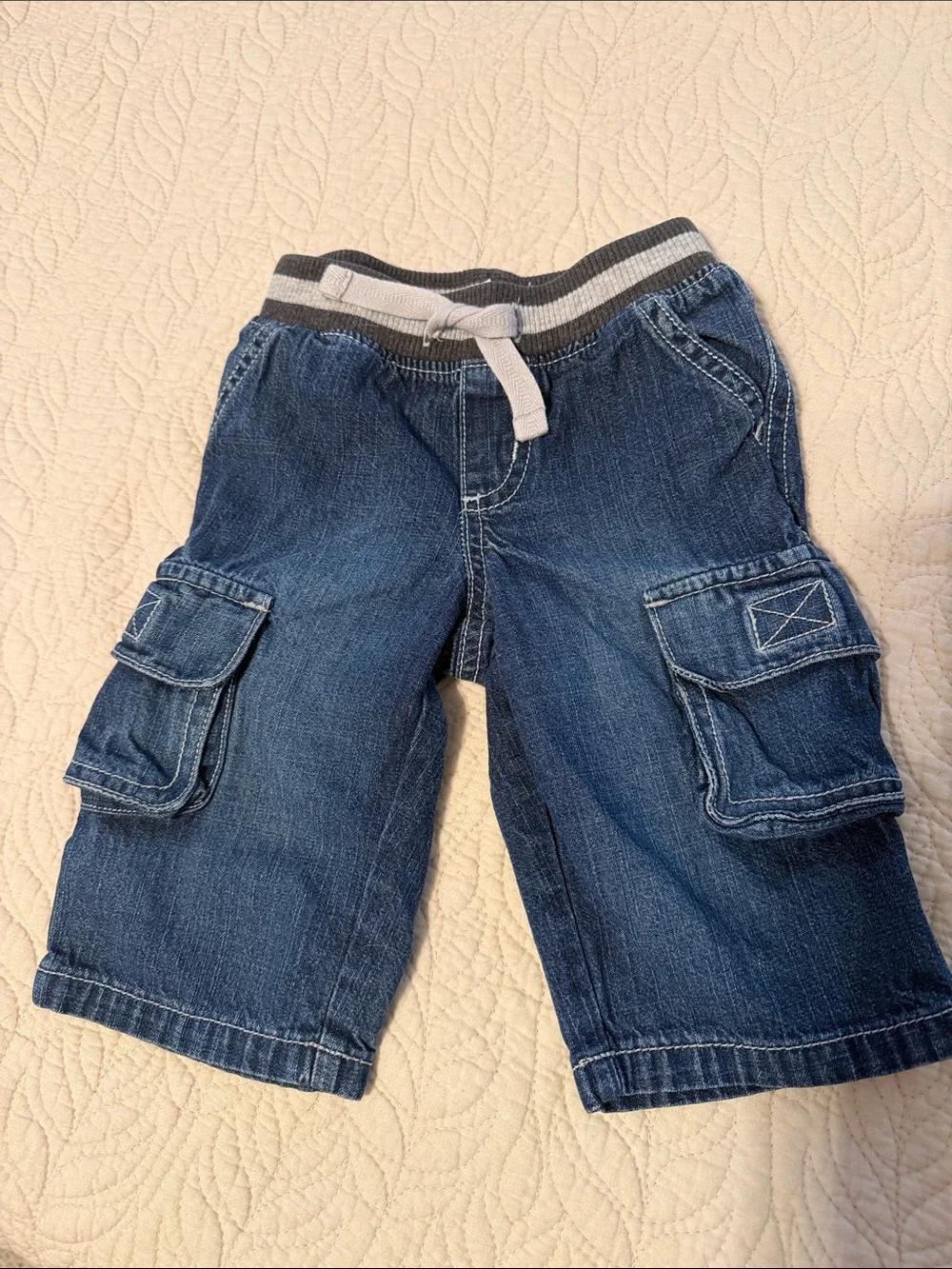 Gymboree Blue Denim Cargo Bottoms with Striped Elastic Waistband 3-6 Months